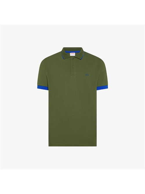 Polo con bordi fluo in cotone verde scuro SUN 68 | A36120/37